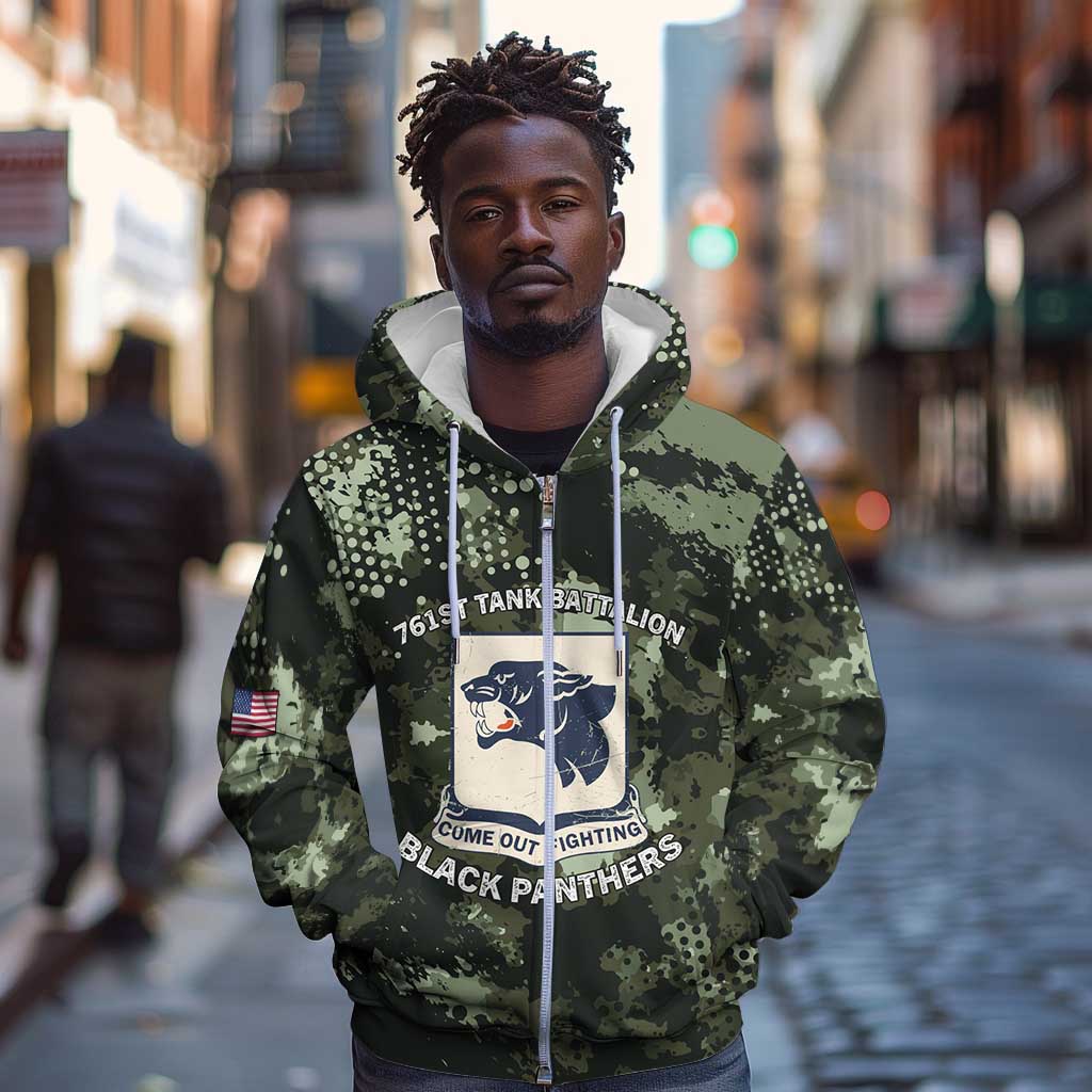 761st Tank Battalion Black Panthers Zip Hoodie WWII Military Camouflage - Wonder Print Shop