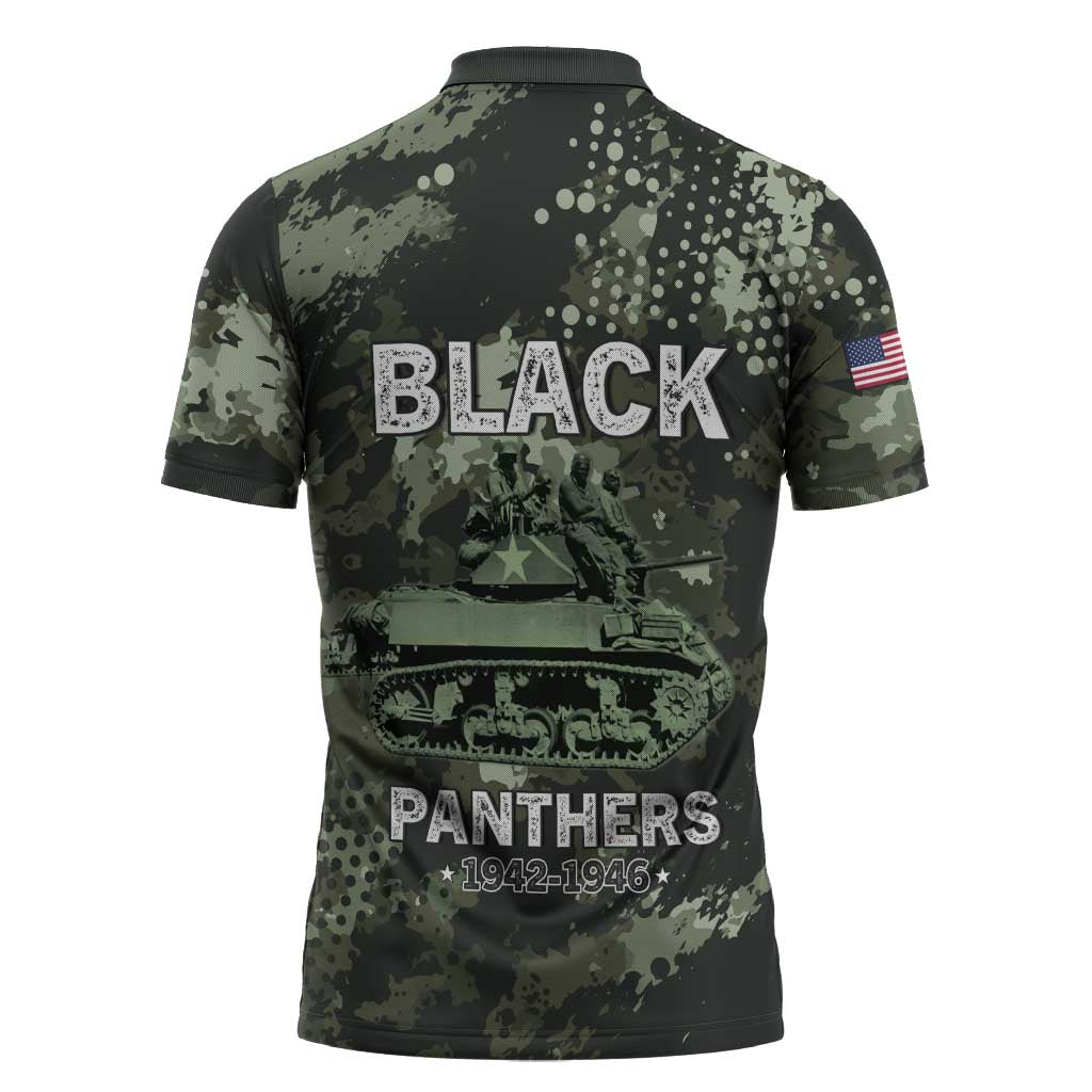 761st Tank Battalion Black Panthers Zipper Polo Shirt WWII Military Camouflage - Wonder Print Shop