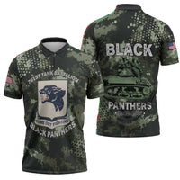 761st Tank Battalion Black Panthers Zipper Polo Shirt WWII Military Camouflage - Wonder Print Shop