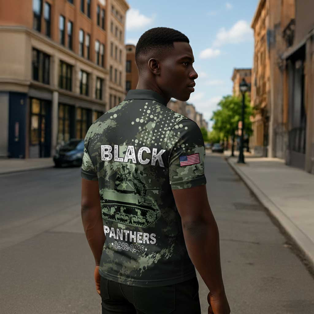 761st Tank Battalion Black Panthers Zipper Polo Shirt WWII Military Camouflage - Wonder Print Shop