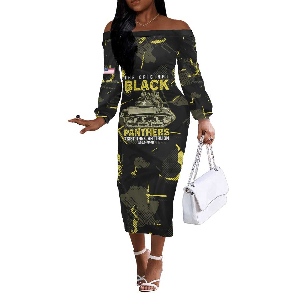 The Original Black Panthers 761st Tank Battalion Off The Shoulder Long Sleeve Dress African American Heroes - Wonder Print Shop
