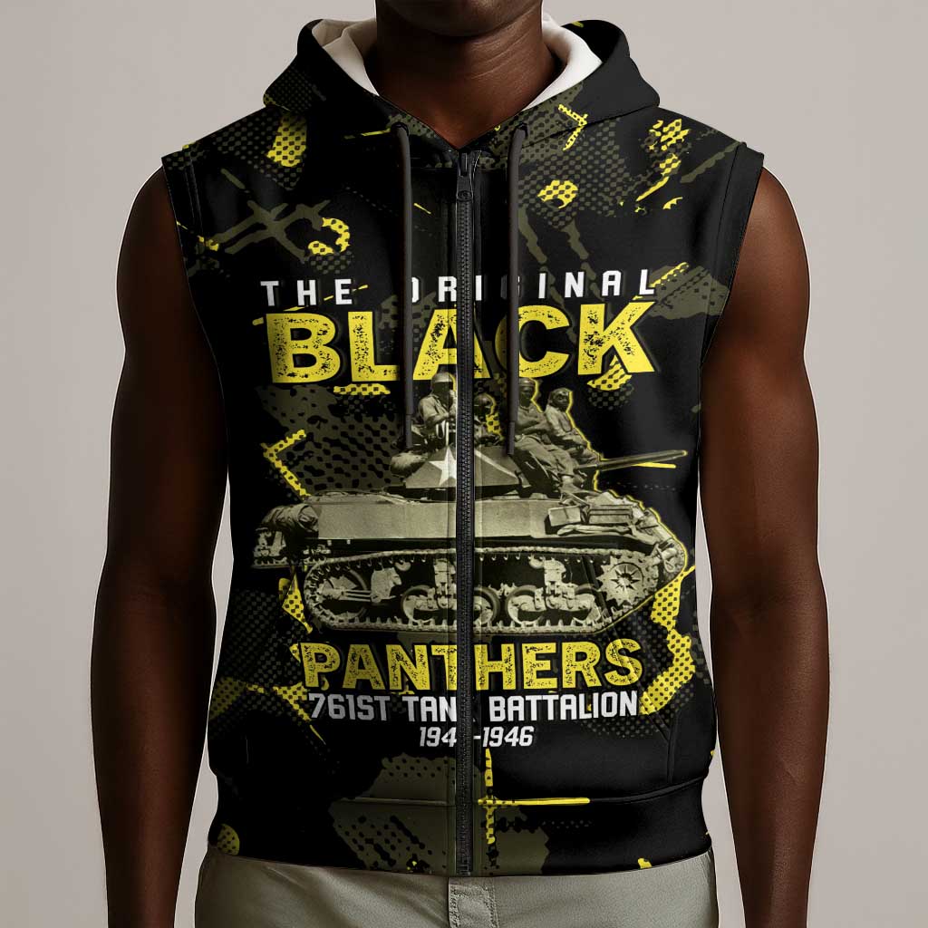 The Original Black Panthers 761st Tank Battalion Sleeveless Zip Hoodie African American Heroes - Wonder Print Shop