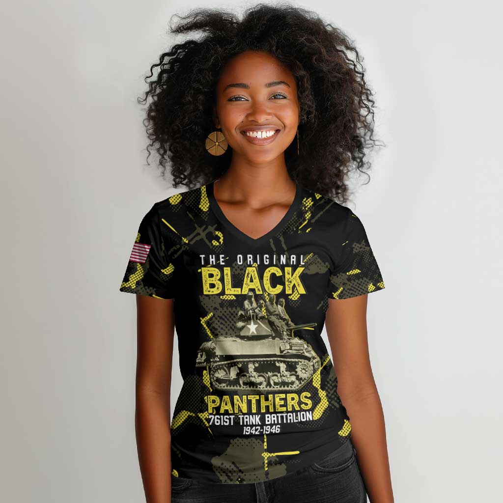 The Original Black Panthers 761st Tank Battalion Women V-Neck T-Shirt African American Heroes - Wonder Print Shop
