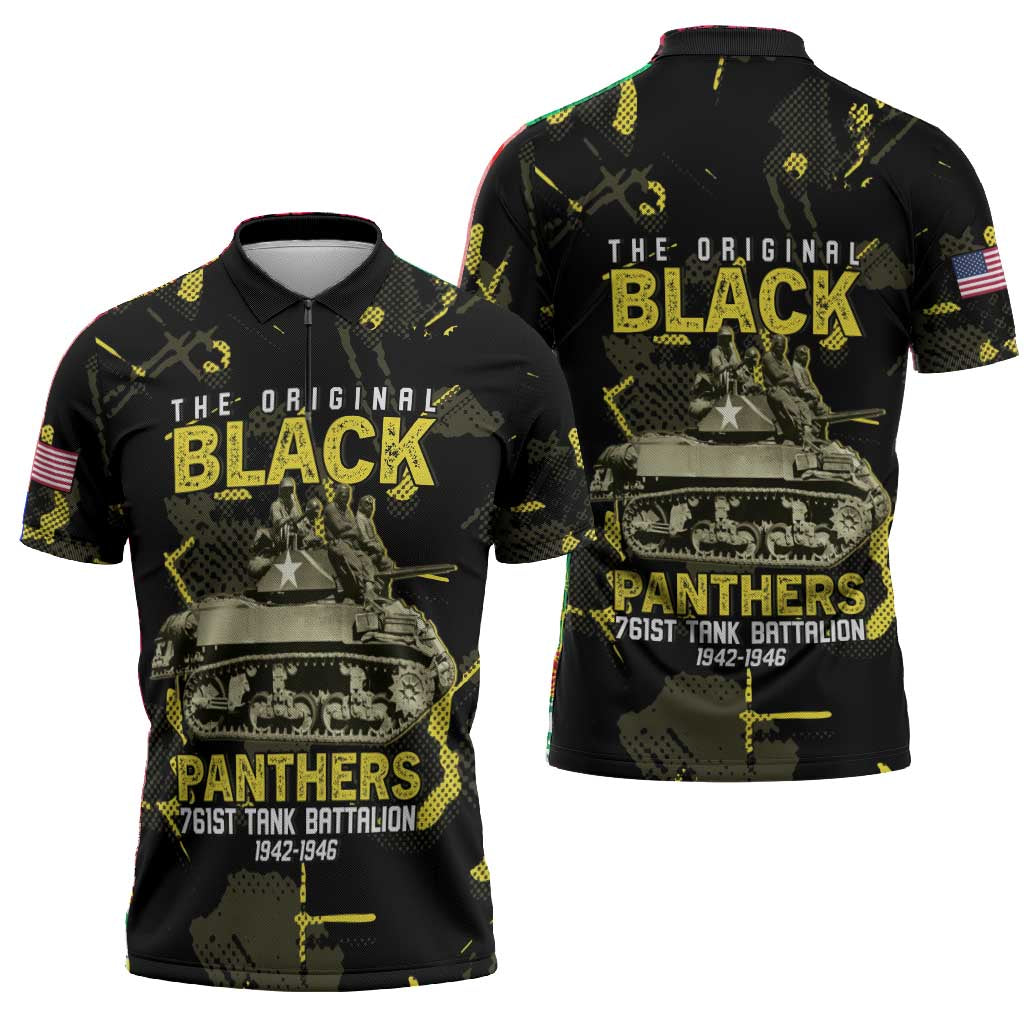 The Original Black Panthers 761st Tank Battalion Zipper Polo Shirt African American Heroes - Wonder Print Shop