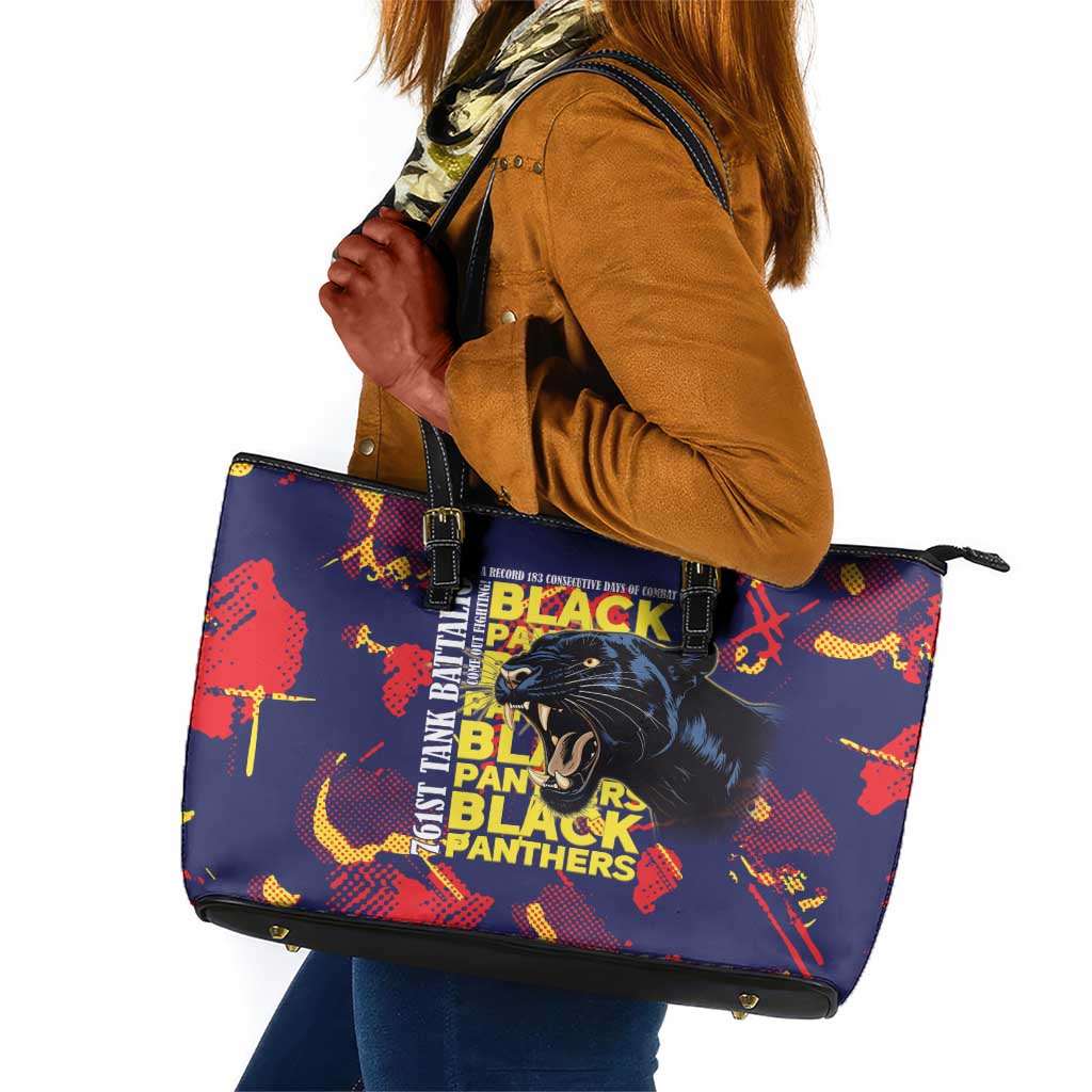 761st Tank Battalion Black Panthers Leather Tote Bag Legendary African American WWII - Wonder Print Shop