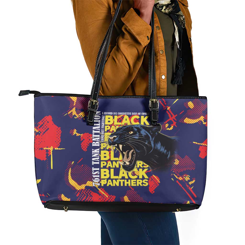 761st Tank Battalion Black Panthers Leather Tote Bag Legendary African American WWII - Wonder Print Shop