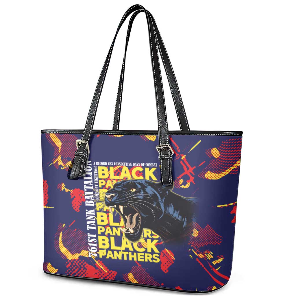 761st Tank Battalion Black Panthers Leather Tote Bag Legendary African American WWII - Wonder Print Shop