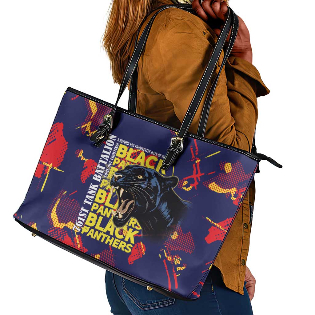 761st Tank Battalion Black Panthers Leather Tote Bag Legendary African American WWII - Wonder Print Shop