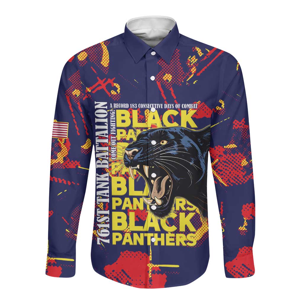 761st Tank Battalion Black Panthers Long Sleeve Button Shirt Legendary African American WWII - Wonder Print Shop