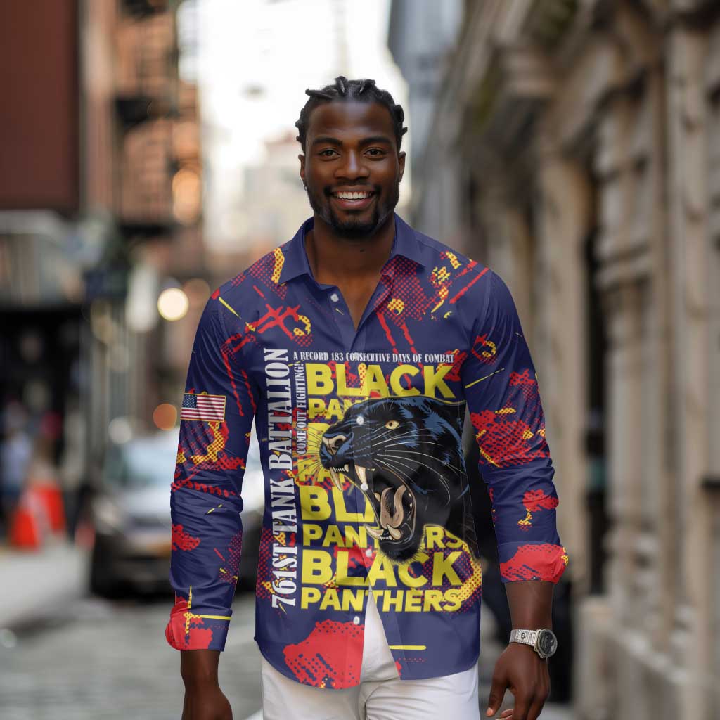 761st Tank Battalion Black Panthers Long Sleeve Button Shirt Legendary African American WWII - Wonder Print Shop