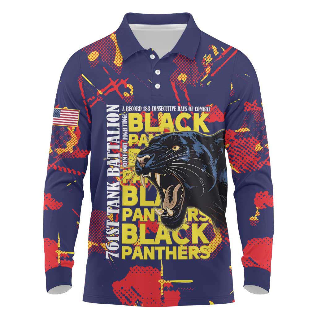 761st Tank Battalion Black Panthers Long Sleeve Polo Shirt Legendary African American WWII - Wonder Print Shop