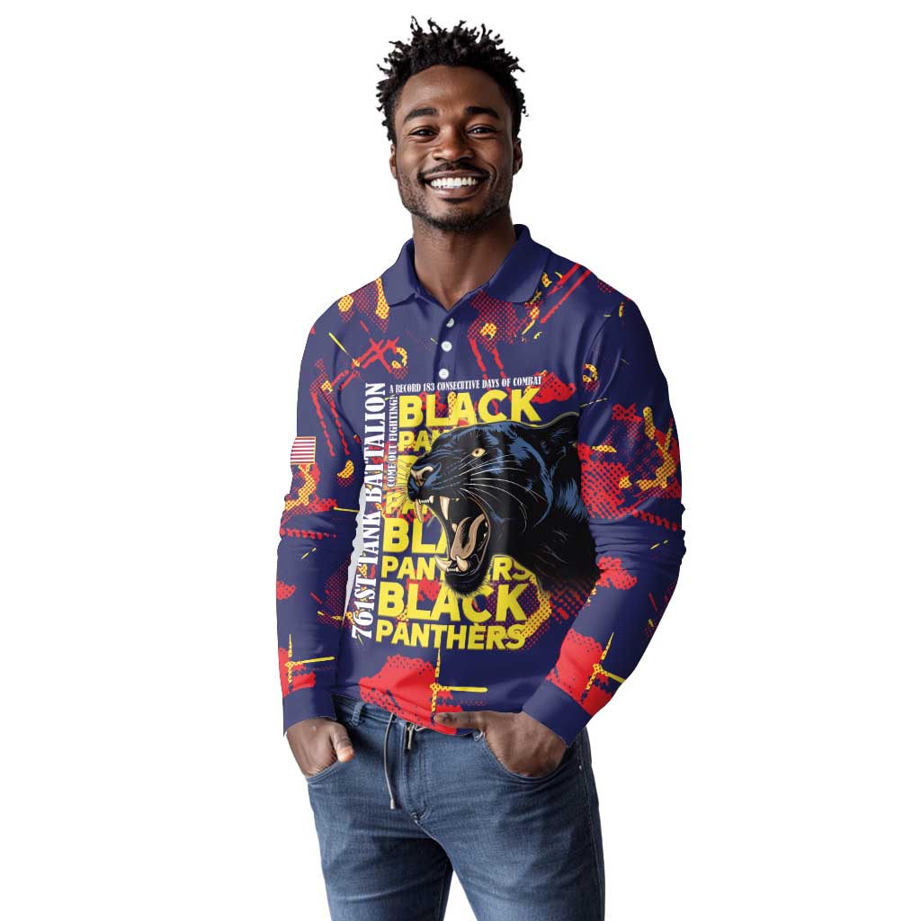 761st Tank Battalion Black Panthers Long Sleeve Polo Shirt Legendary African American WWII - Wonder Print Shop