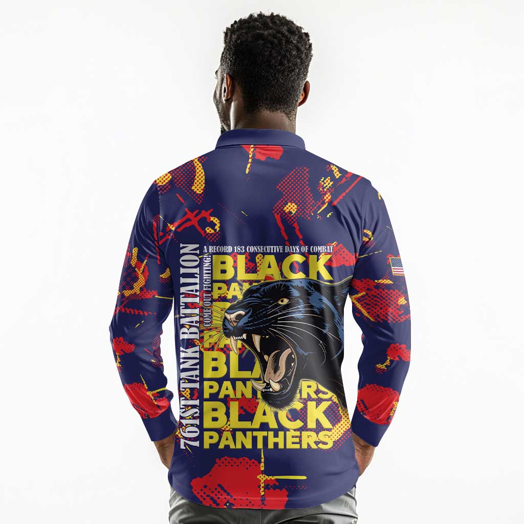 761st Tank Battalion Black Panthers Long Sleeve Polo Shirt Legendary African American WWII - Wonder Print Shop