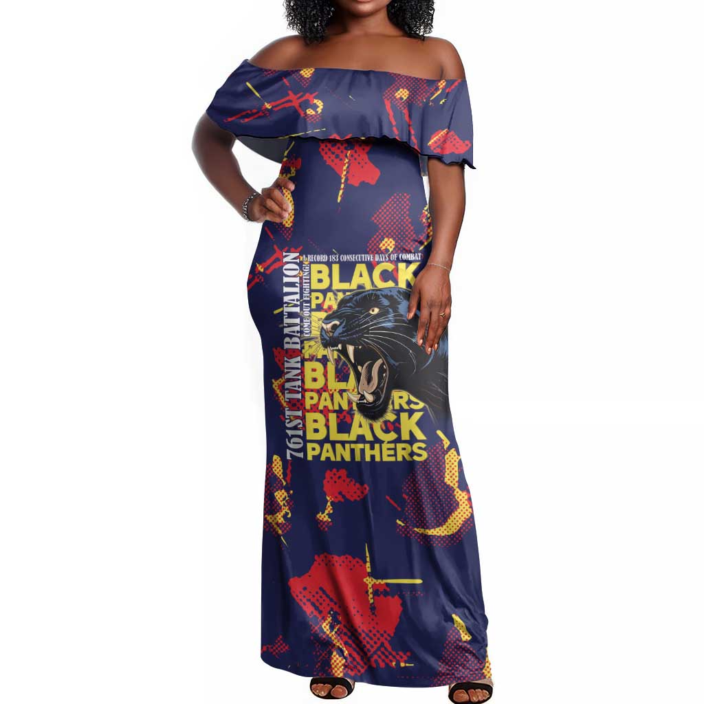 761st Tank Battalion Black Panthers Off Shoulder Maxi Dress Legendary African American WWII - Wonder Print Shop