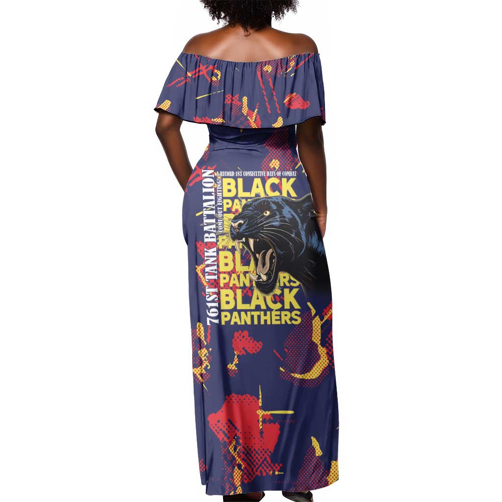 761st Tank Battalion Black Panthers Off Shoulder Maxi Dress Legendary African American WWII - Wonder Print Shop