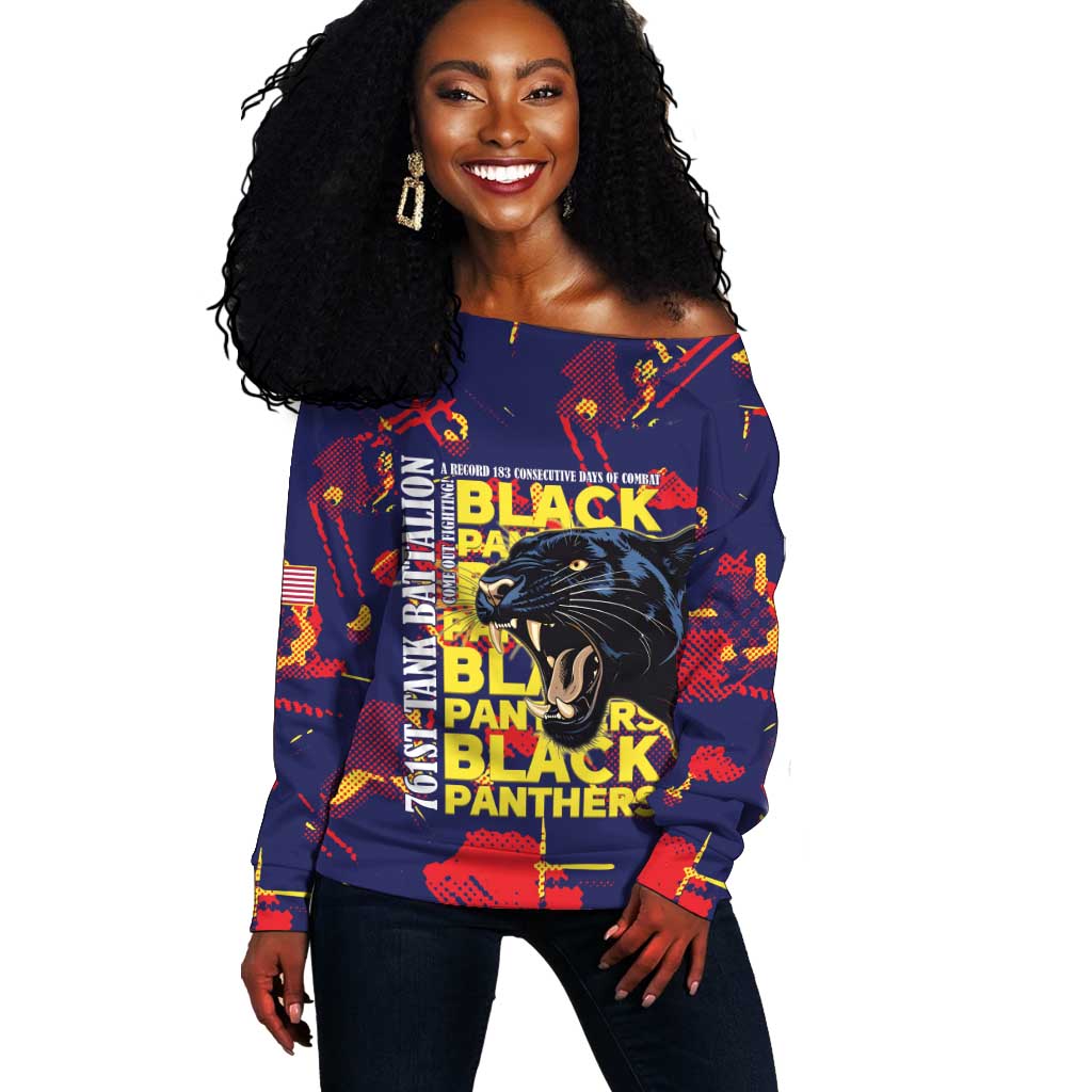 761st Tank Battalion Black Panthers Off Shoulder Sweater Legendary African American WWII - Wonder Print Shop