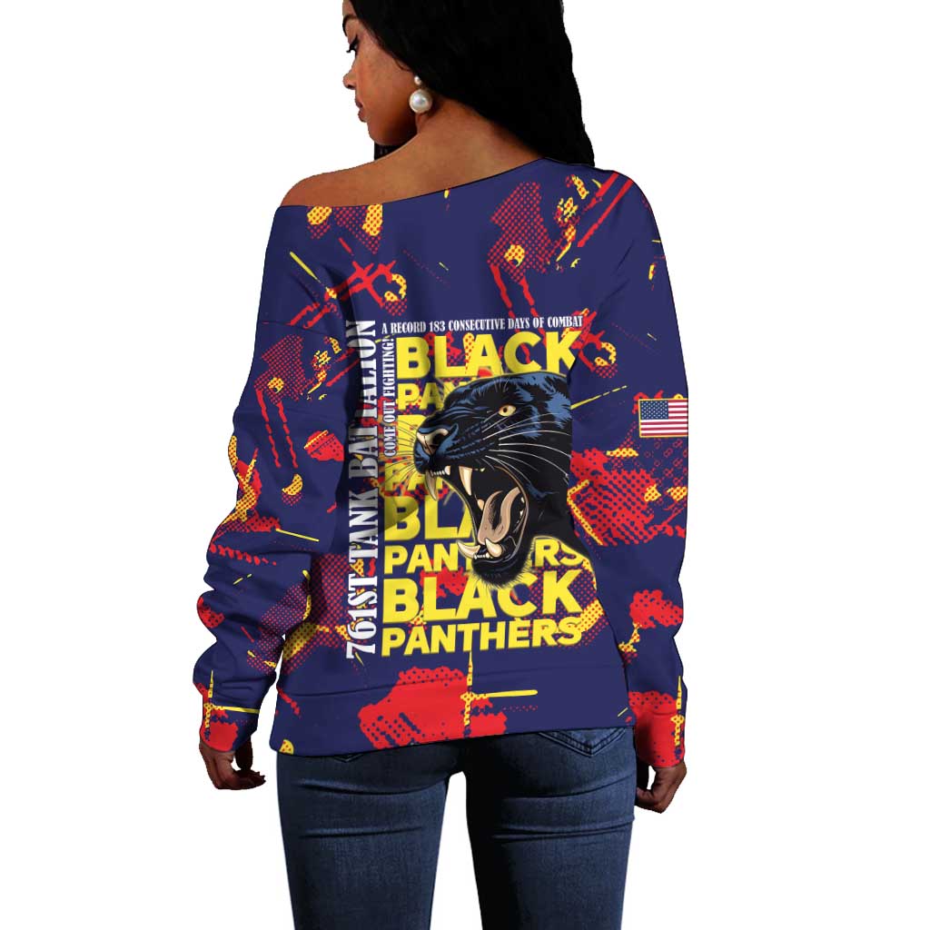 761st Tank Battalion Black Panthers Off Shoulder Sweater Legendary African American WWII - Wonder Print Shop