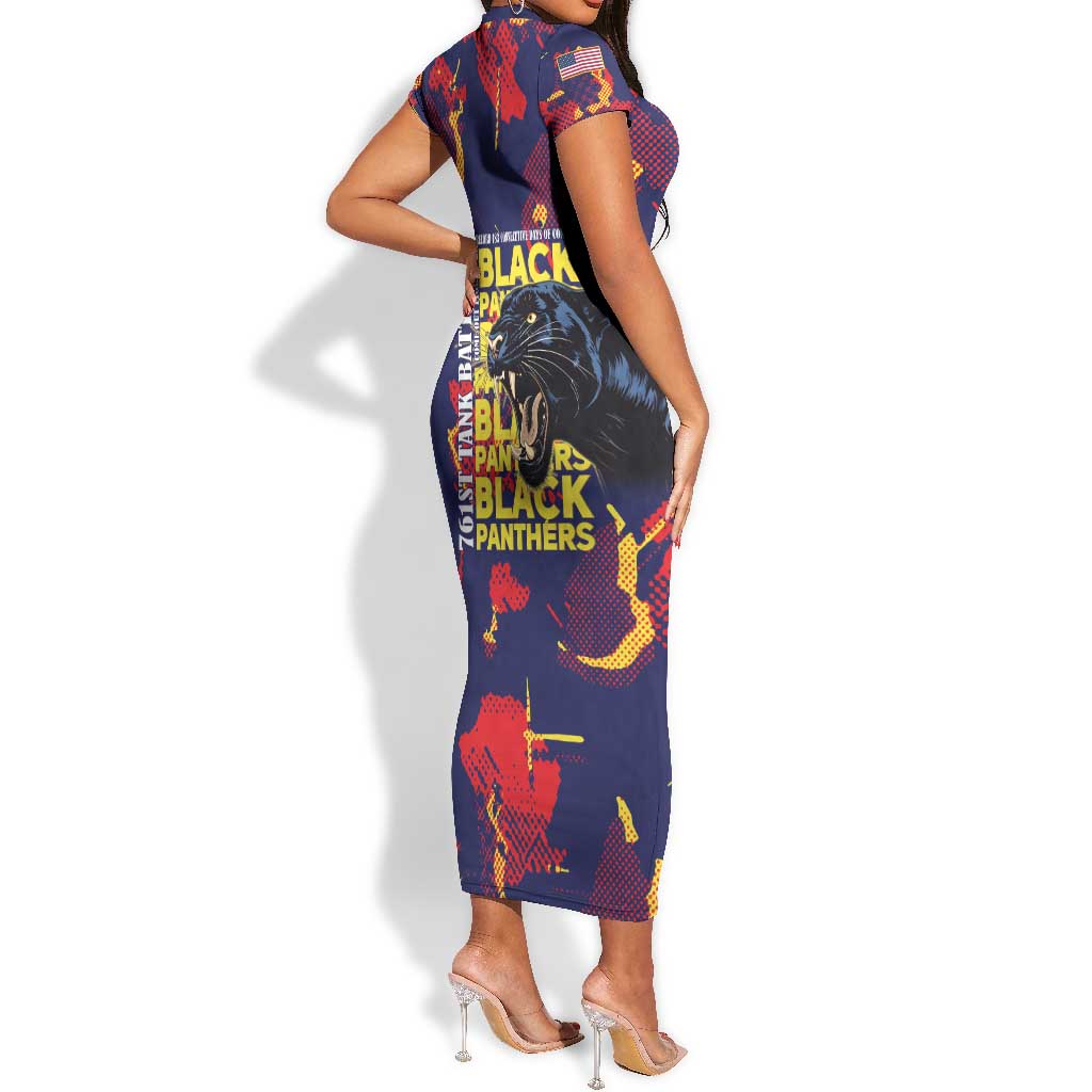 761st Tank Battalion Black Panthers Short Sleeve Bodycon Dress Legendary African American WWII - Wonder Print Shop