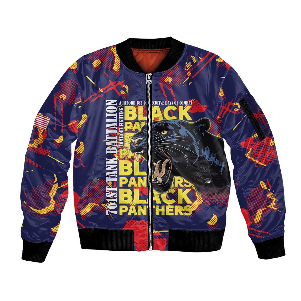 761st Tank Battalion Black Panthers Sleeve Zip Bomber Jacket Legendary African American WWII - Wonder Print Shop