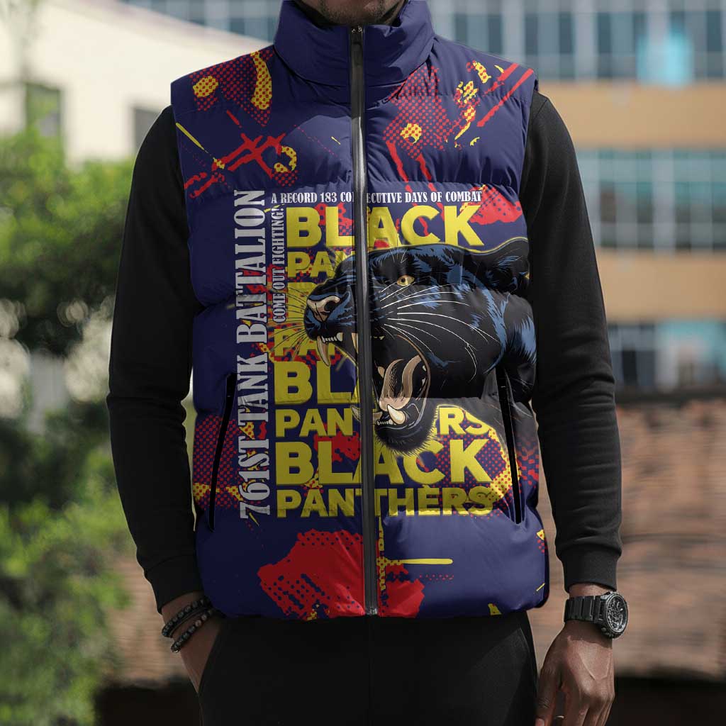 761st Tank Battalion Black Panthers Sleeveless Puffer Jacket Legendary African American WWII - Wonder Print Shop