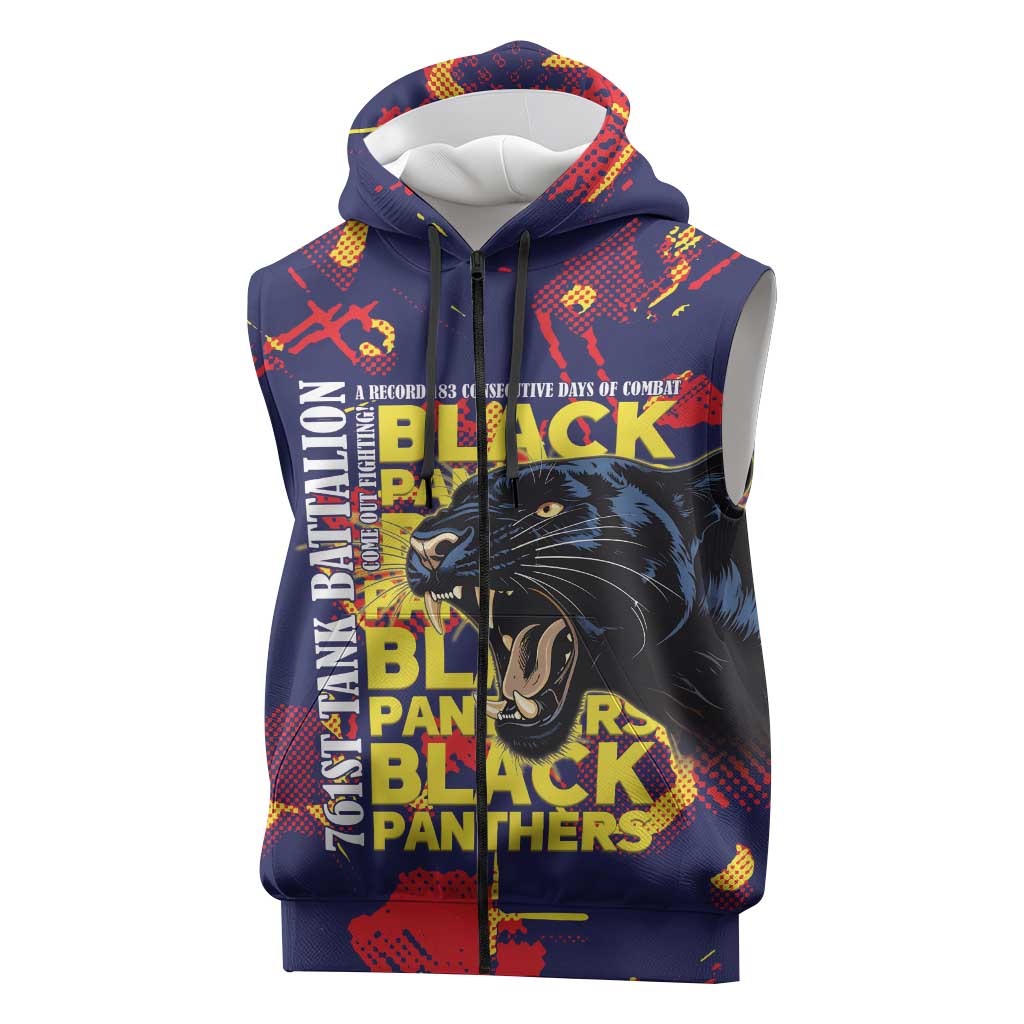 761st Tank Battalion Black Panthers Sleeveless Zip Hoodie Legendary African American WWII - Wonder Print Shop