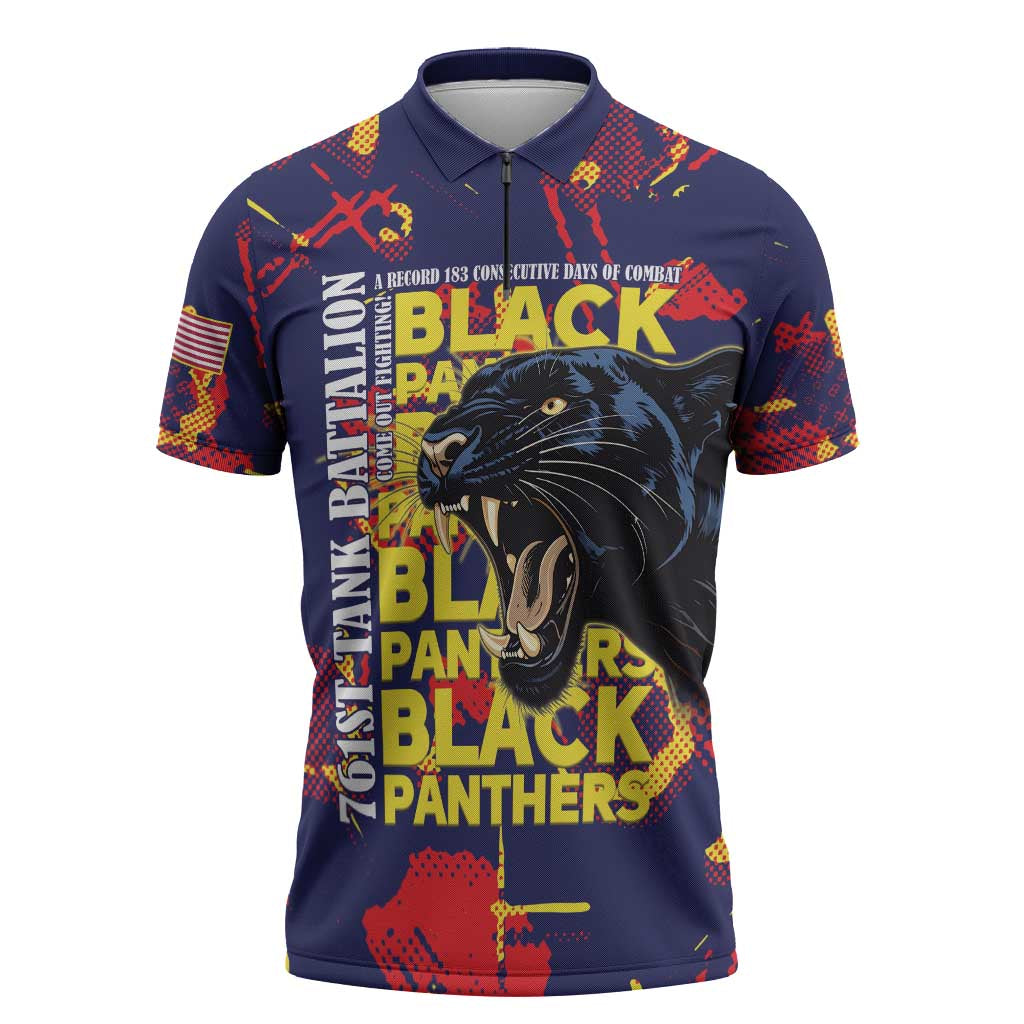 761st Tank Battalion Black Panthers Zipper Polo Shirt Legendary African American WWII - Wonder Print Shop