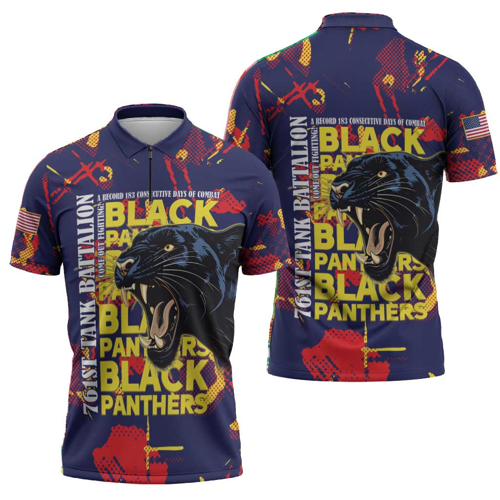 761st Tank Battalion Black Panthers Zipper Polo Shirt Legendary African American WWII - Wonder Print Shop