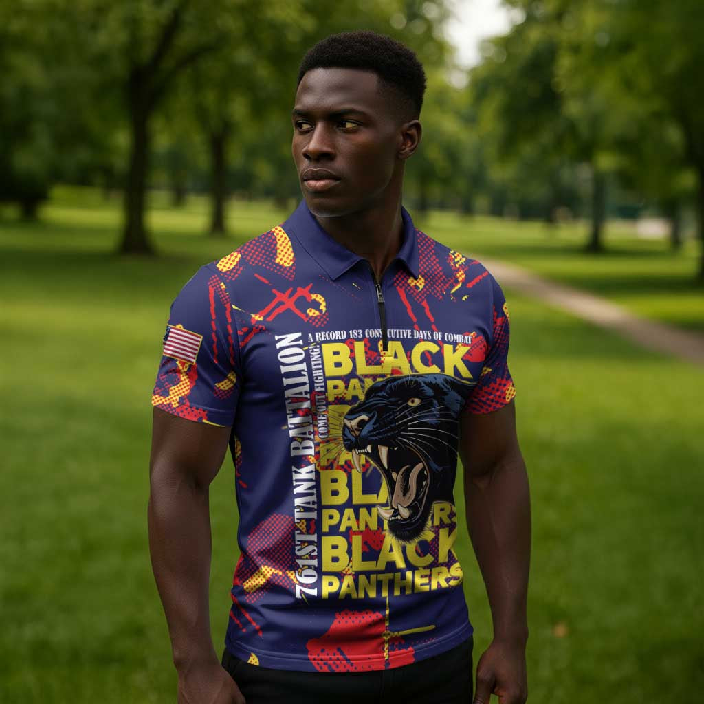 761st Tank Battalion Black Panthers Zipper Polo Shirt Legendary African American WWII - Wonder Print Shop