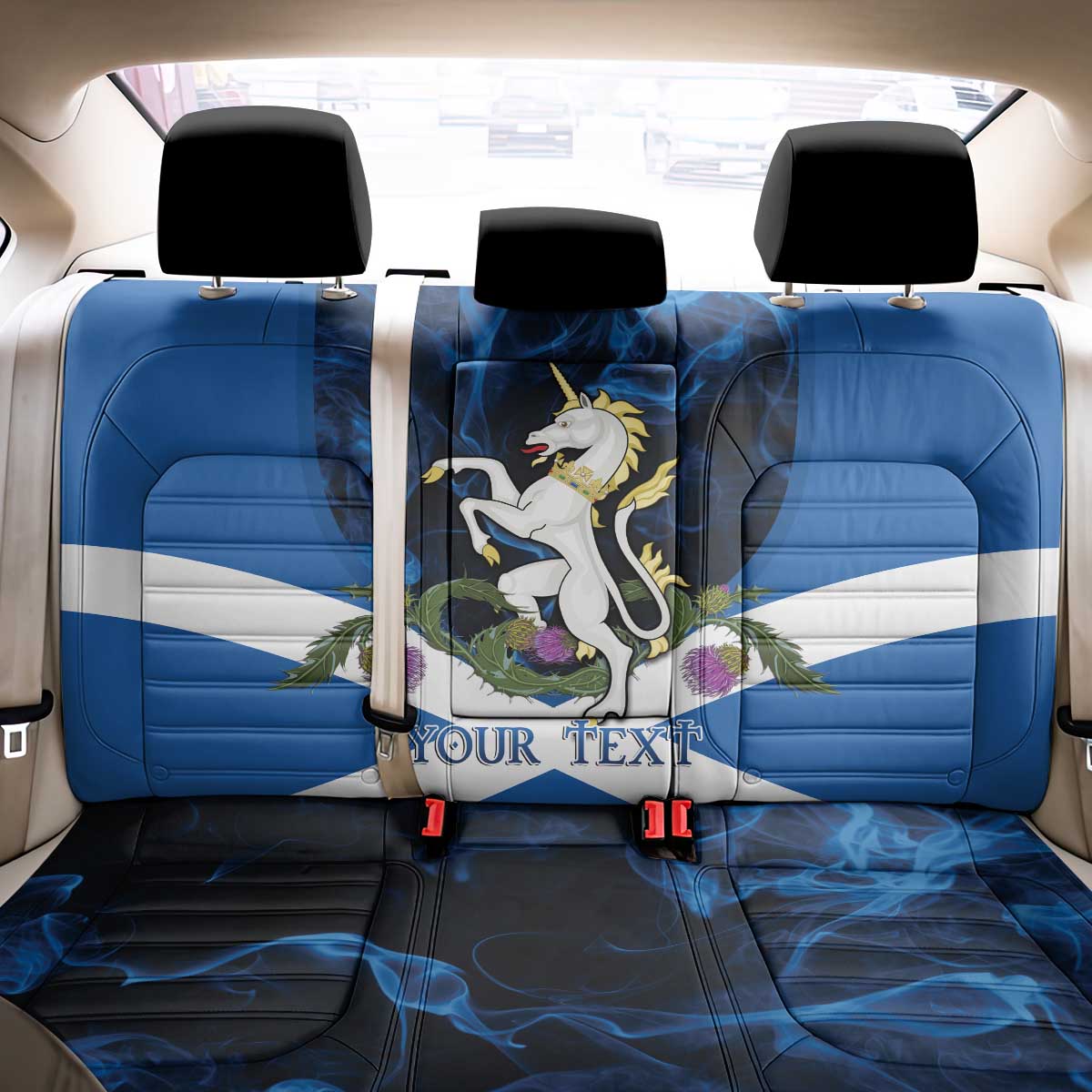Personalised Unicorn Scotland Back Car Seat Cover Scottish Saltire With Thistle