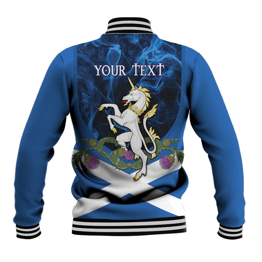 Personalised Unicorn Scotland Baseball Jacket Scottish Saltire With Thistle