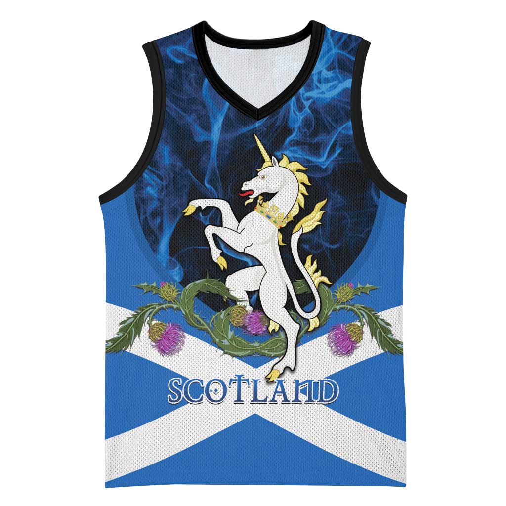 Personalised Unicorn Scotland Basketball Jersey Scottish Saltire With Thistle