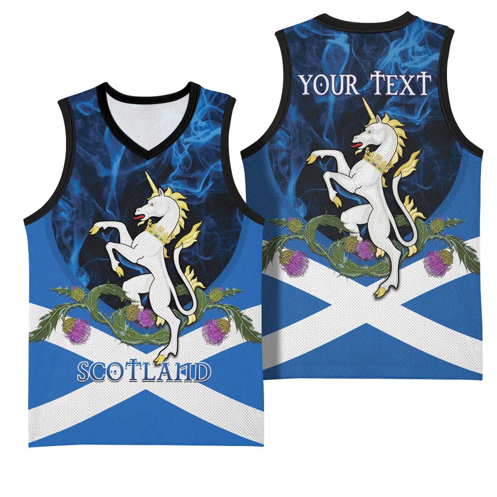 Personalised Unicorn Scotland Basketball Jersey Scottish Saltire With Thistle