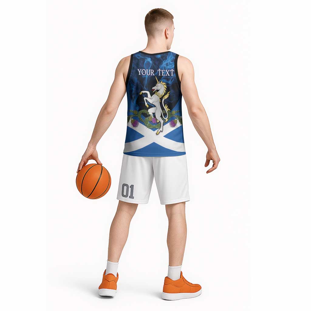 Personalised Unicorn Scotland Basketball Jersey Scottish Saltire With Thistle