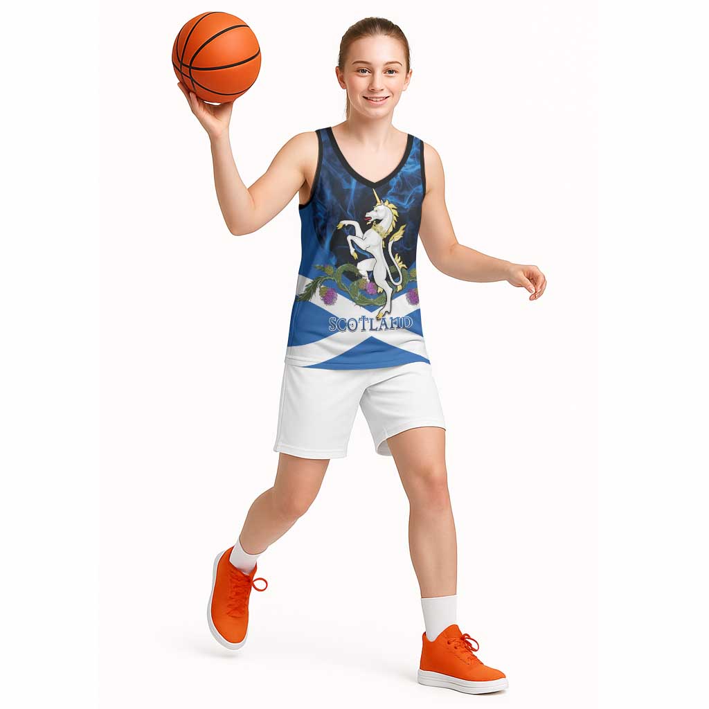 Personalised Unicorn Scotland Basketball Jersey Scottish Saltire With Thistle