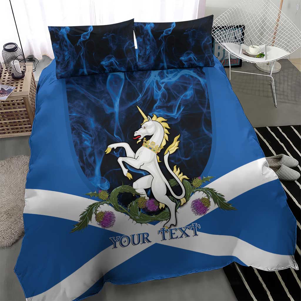 Personalised Unicorn Scotland Bedding Set Scottish Saltire With Thistle