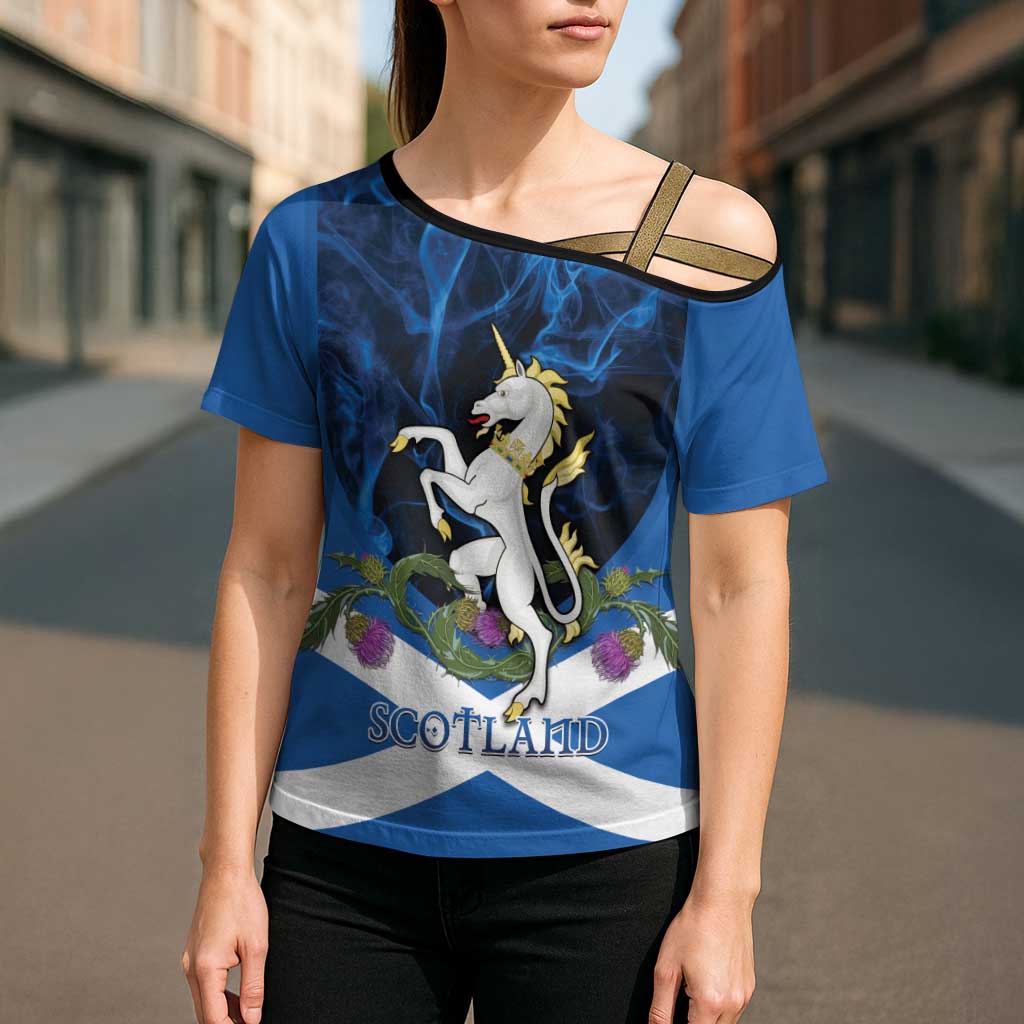 Personalised Unicorn Scotland Cross Shoulder Shirt Scottish Saltire With Thistle