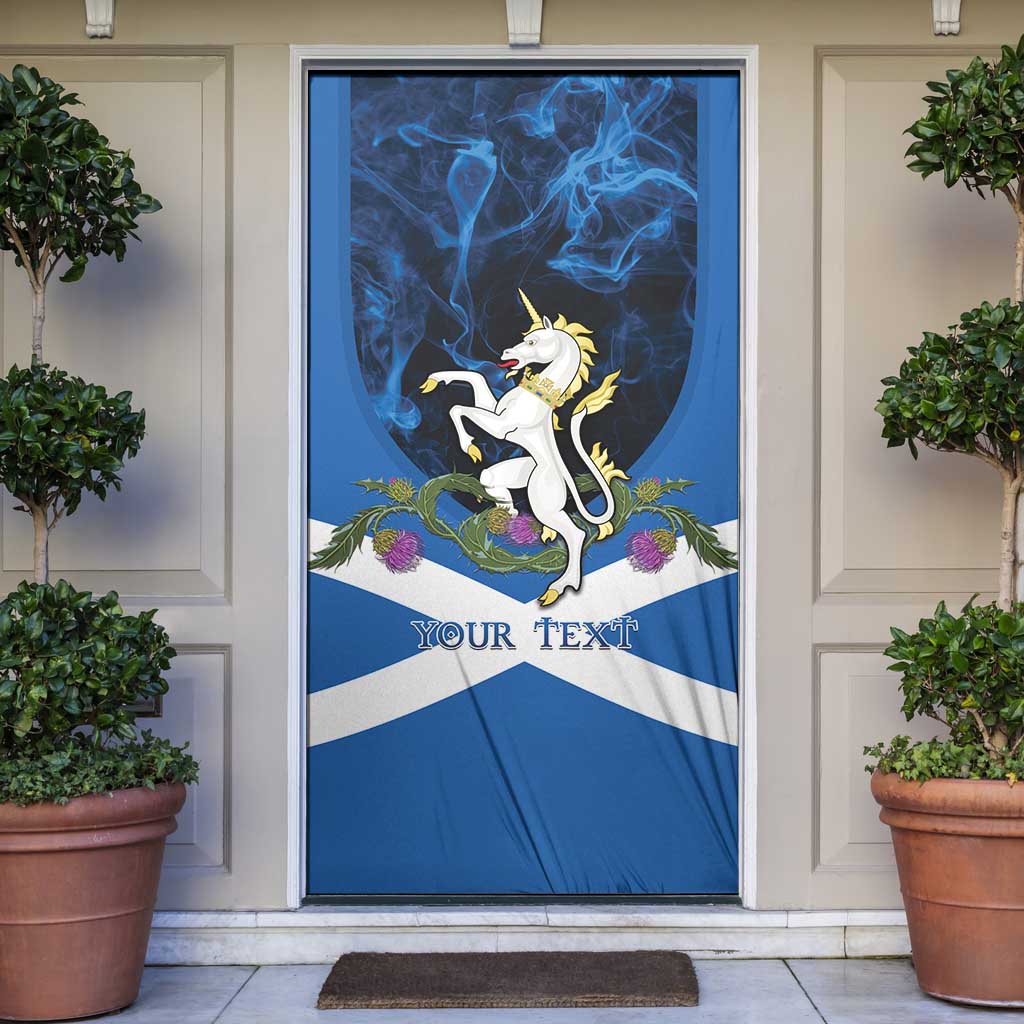 Personalised Unicorn Scotland Door Cover Scottish Saltire With Thistle