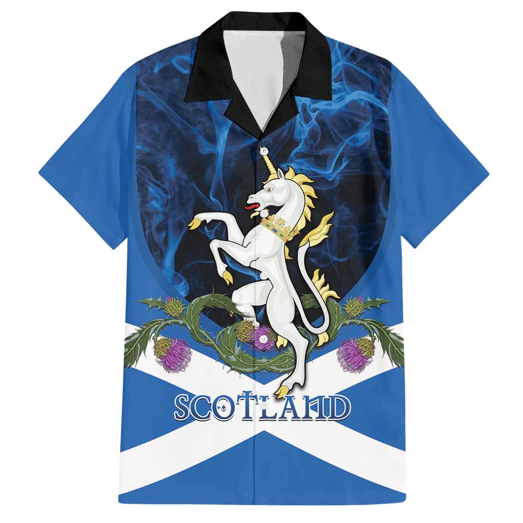 Personalised Unicorn Scotland Hawaiian Shirt Scottish Saltire With Thistle