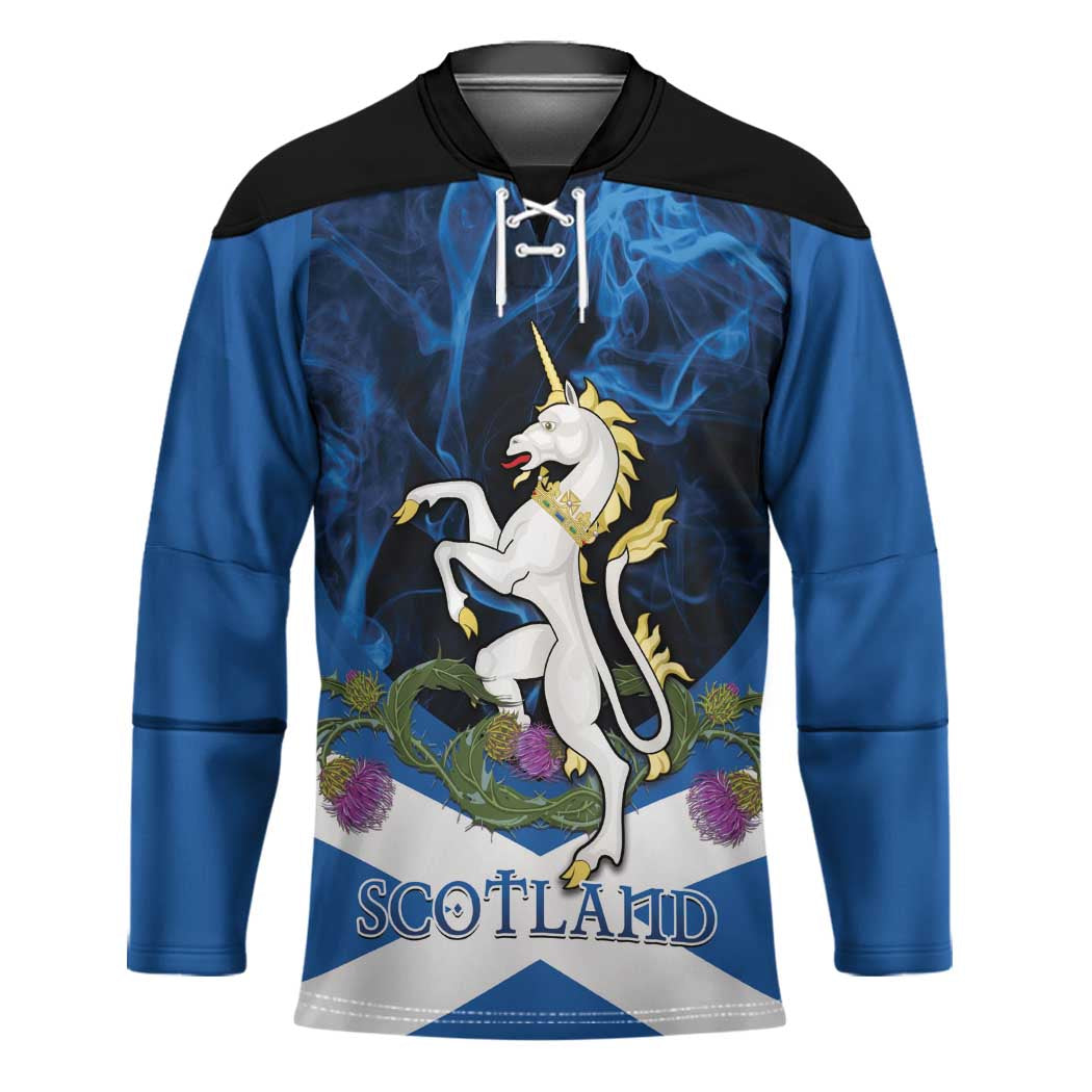 Personalised Unicorn Scotland Hockey Jersey Scottish Saltire With Thistle