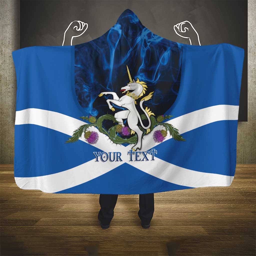 Personalised Unicorn Scotland Hooded Blanket Scottish Saltire With Thistle