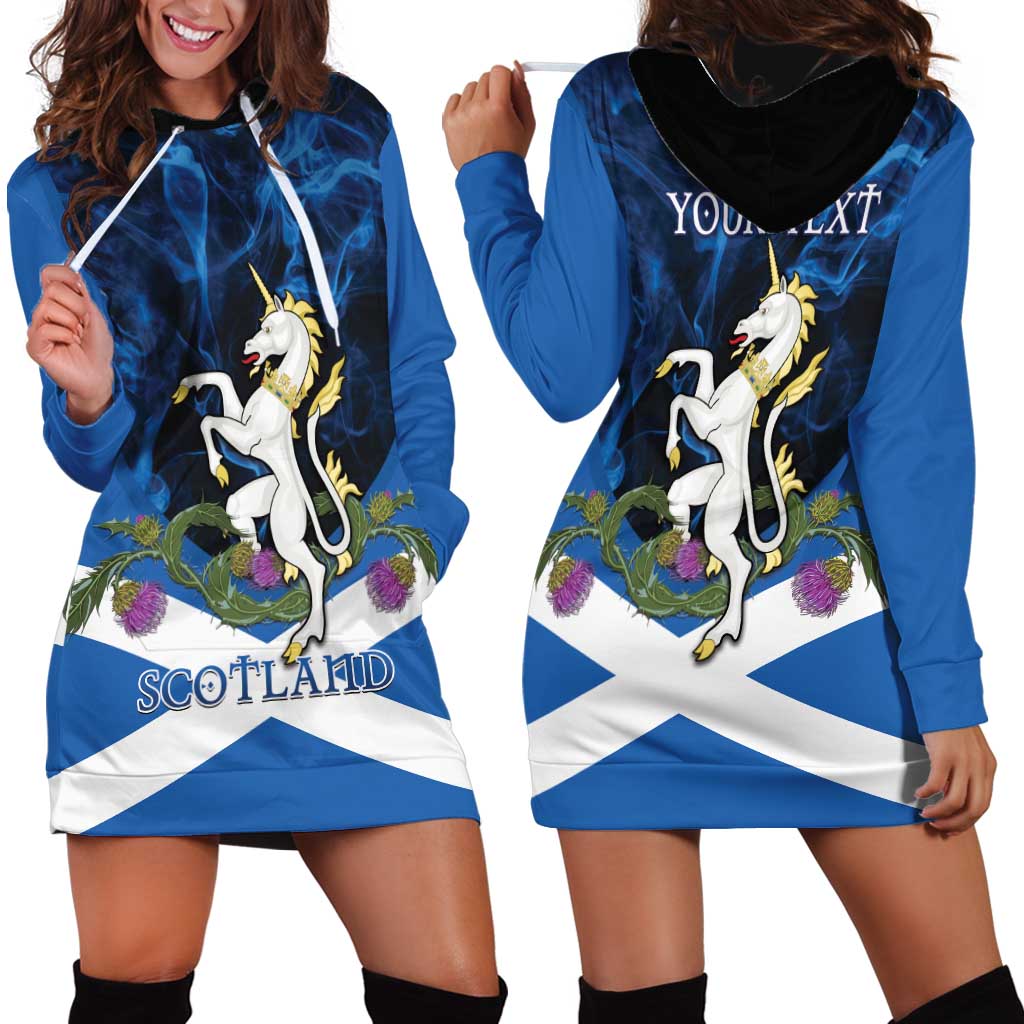 Personalised Unicorn Scotland Hoodie Dress Scottish Saltire With Thistle