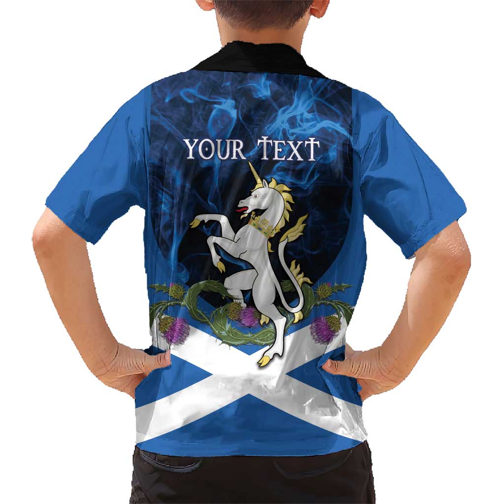 Personalised Unicorn Scotland Kid Hawaiian Shirt Scottish Saltire With Thistle