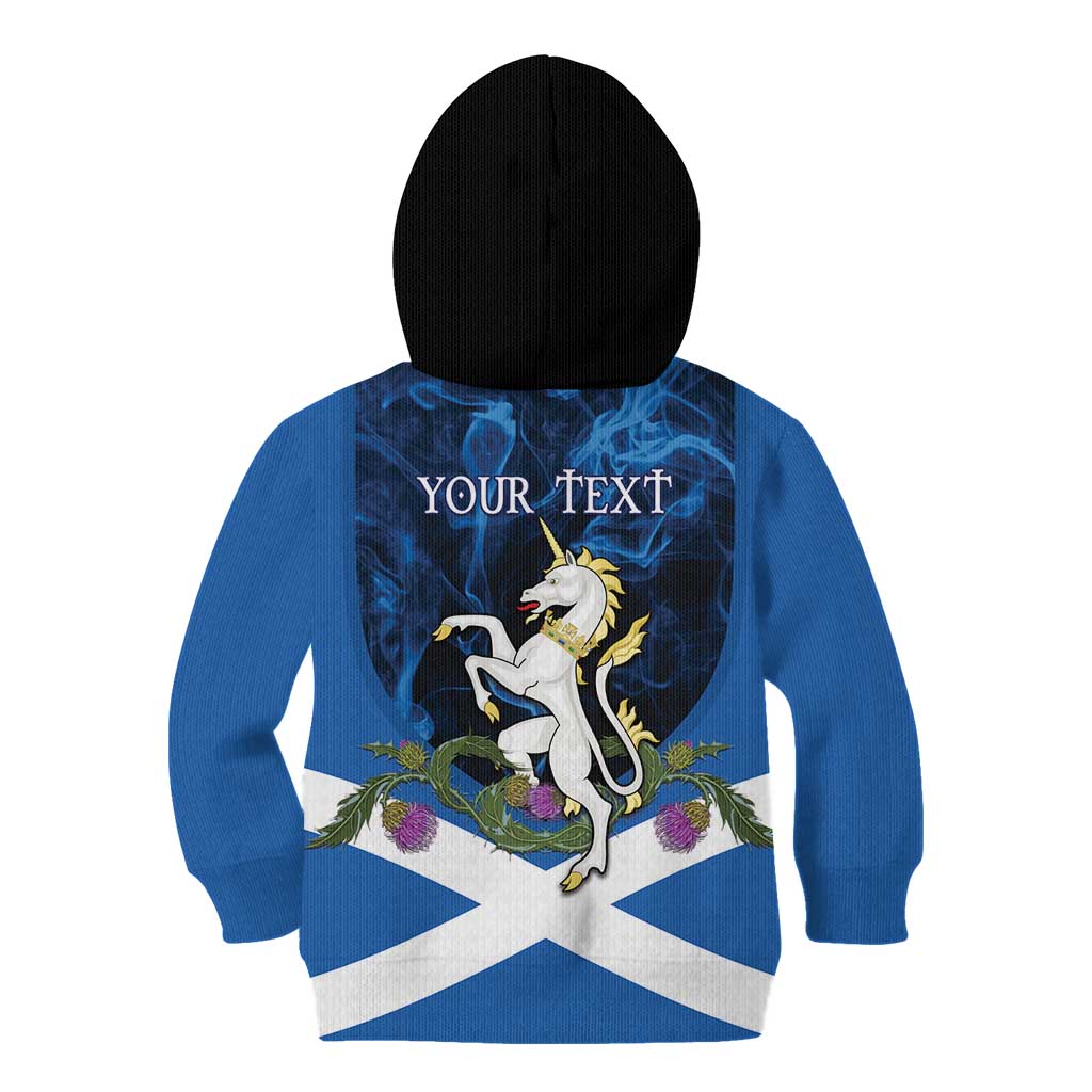 Personalised Unicorn Scotland Kid Hoodie Scottish Saltire With Thistle