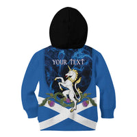 Personalised Unicorn Scotland Kid Hoodie Scottish Saltire With Thistle