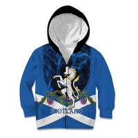 Personalised Unicorn Scotland Kid Hoodie Scottish Saltire With Thistle