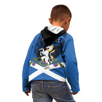 Personalised Unicorn Scotland Kid Hoodie Scottish Saltire With Thistle