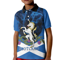 Personalised Unicorn Scotland Kid Polo Shirt Scottish Saltire With Thistle