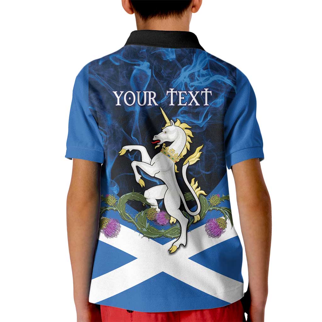 Personalised Unicorn Scotland Kid Polo Shirt Scottish Saltire With Thistle