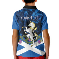 Personalised Unicorn Scotland Kid Polo Shirt Scottish Saltire With Thistle