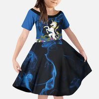 Personalised Unicorn Scotland Kid Short Sleeve Dress Scottish Saltire With Thistle
